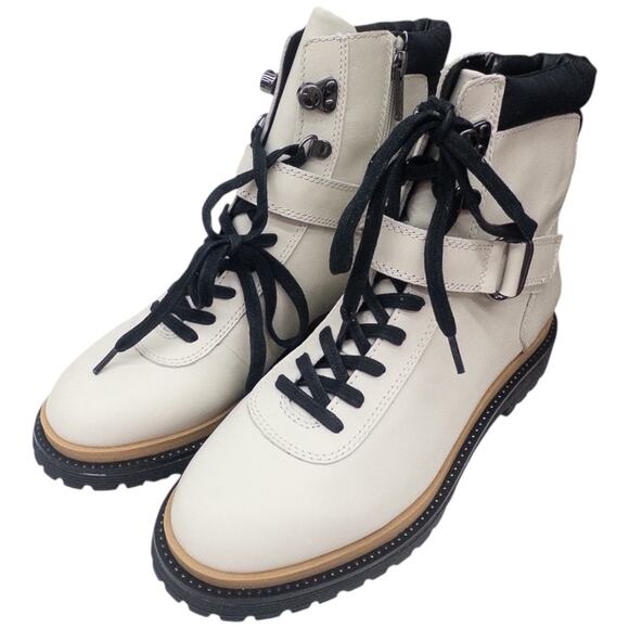 Franco Sarto Alexia Combat Boots Lug Sole Lace Up Off White Women's size 8 - Picture 2 of 9